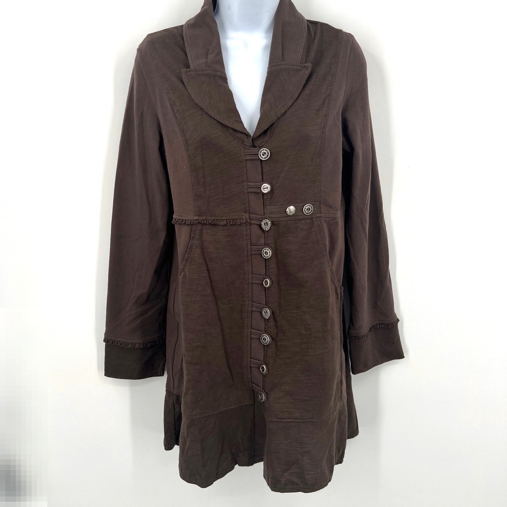 Neon Buddha Cotton Jersey Military Riding Jacket Cardigan Taupe Brown Size XS